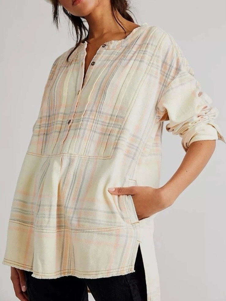 Free People We The Free Dunes Pintuck Flannel Pullover In Pastel Colors Sz S